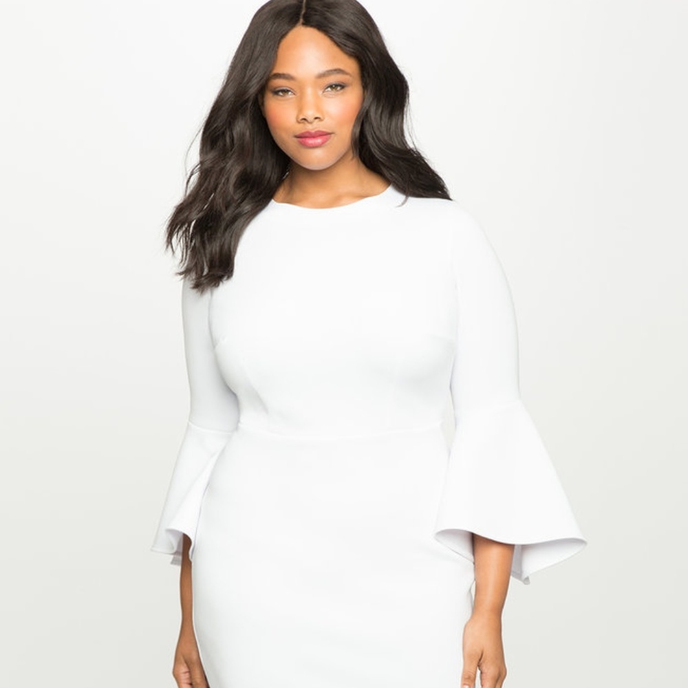 Flare Sleeve Scuba Dress, 20, White
